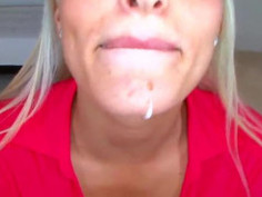 Macy swallows a load during her Amateur Allure audition.