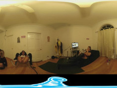 teen lesbians in college using fuckbot and cock at halloween party to cum