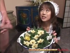 日本のメイドは口を使って掃除をしています - 日本のぶっかけオージー