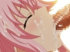 ピンクの髪のフェイシャルとクリームパイを持つ変態少女