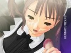 ピンクの髪のアニメのメイドがcum slurps