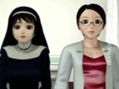 ストッキングの3Dアニメの修道女は、女性陰部をディルド