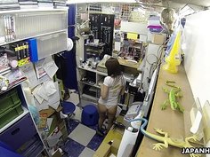 Japanese teen brunette, Mikuni Maisaki is masturbating at work, uncensored