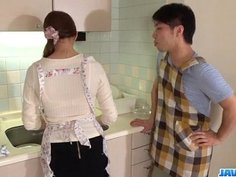 Wife Rina Koda gets busy with three hungry cocks