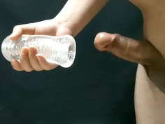 【無修正】透明オナホで大量射精！